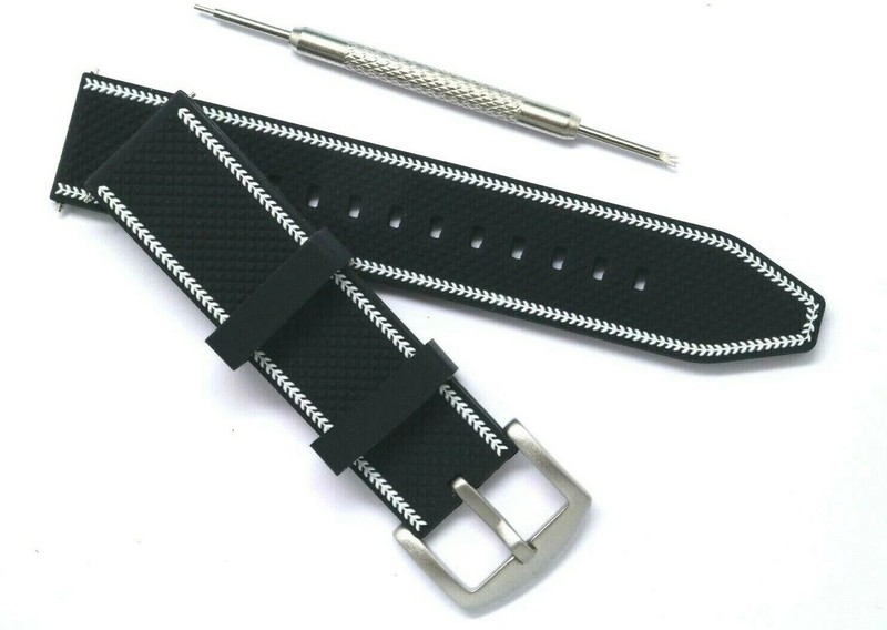 22mm Black/Blue Rubber Replacement Men Watch Band - Citizen Eco Drive 22 lug gallery