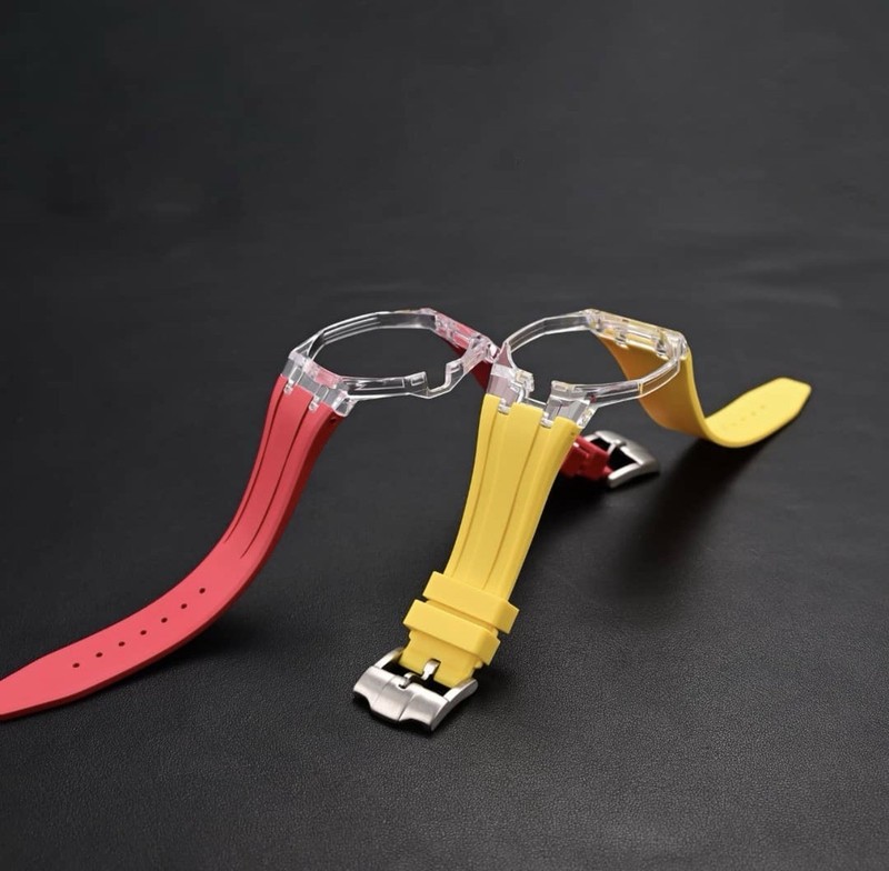 Red/Clear BioCeramic Case Wristwatch Band Strap For Royal Pop AP X Swatch