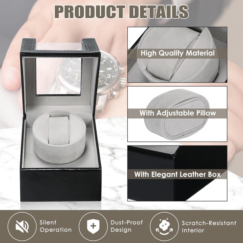 MAOPINER Single Automatic Watch Winder Box, Black Leather Watch Winding Box f... gallery