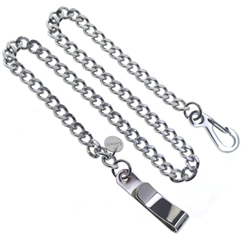 Stainless Steel Pocket Watch Chain Albert Chain With Curb Link, Belt Clip and