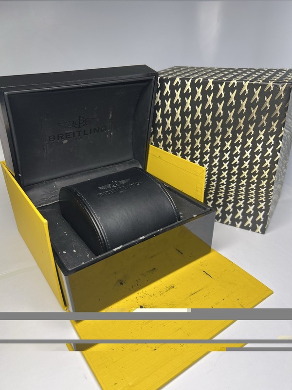 Breitling Black Bakelite Box w/ Leather Travel Case & Outer Box Set PLEASE READ