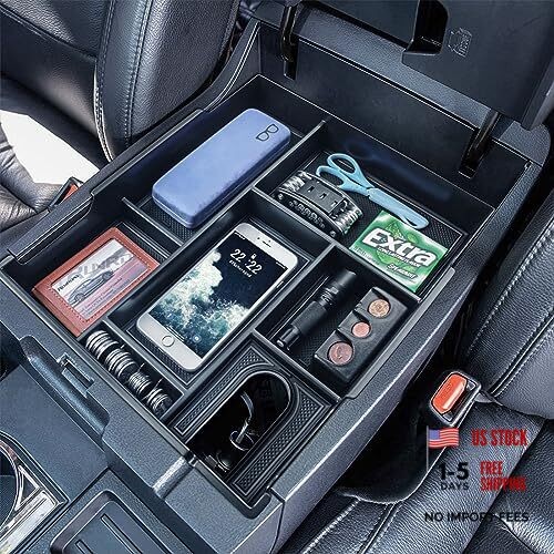Center Console Organizer Full Cover Tray Compatible with Toyota Tundra Black