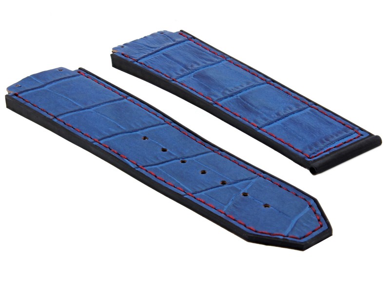 24MM ALLIGATOR LEATHER RUBBER BAND STRAP FOR 44MM HUBLOT H BIG BANG BLUE RED ST