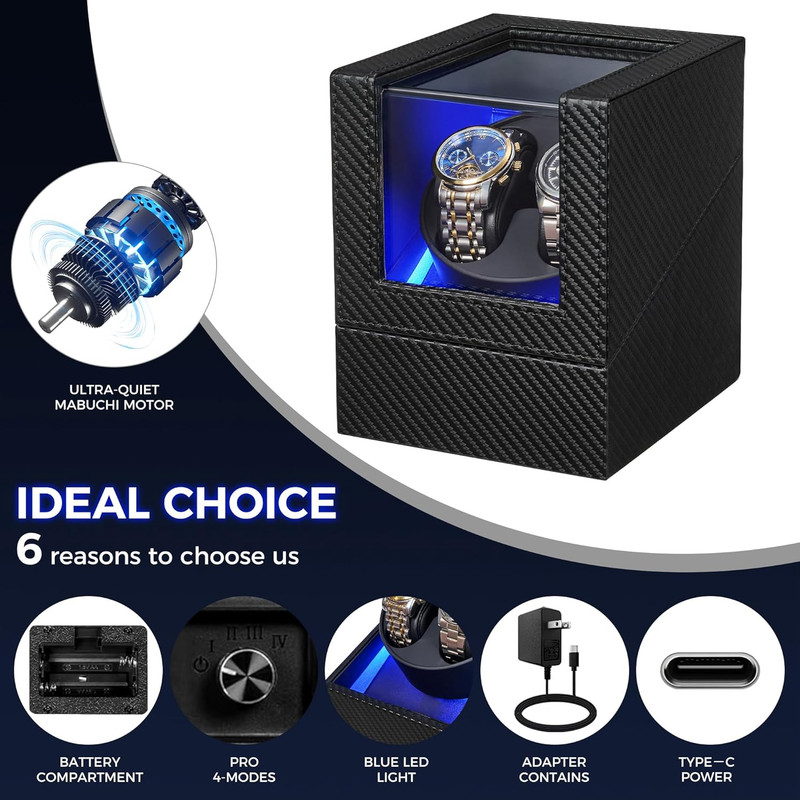 Watch Winder for Automatic Watches, Double Watch Widner with Led Light 4 Modes, gallery