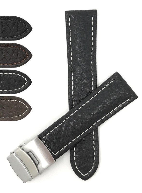 20mm Top Grain Leather Deployment Watch Band for Bulova Marine Star