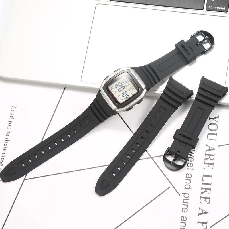 Resin Replacement Watch Band Compatible with Casio W-96H Mens Black Resin Strap gallery