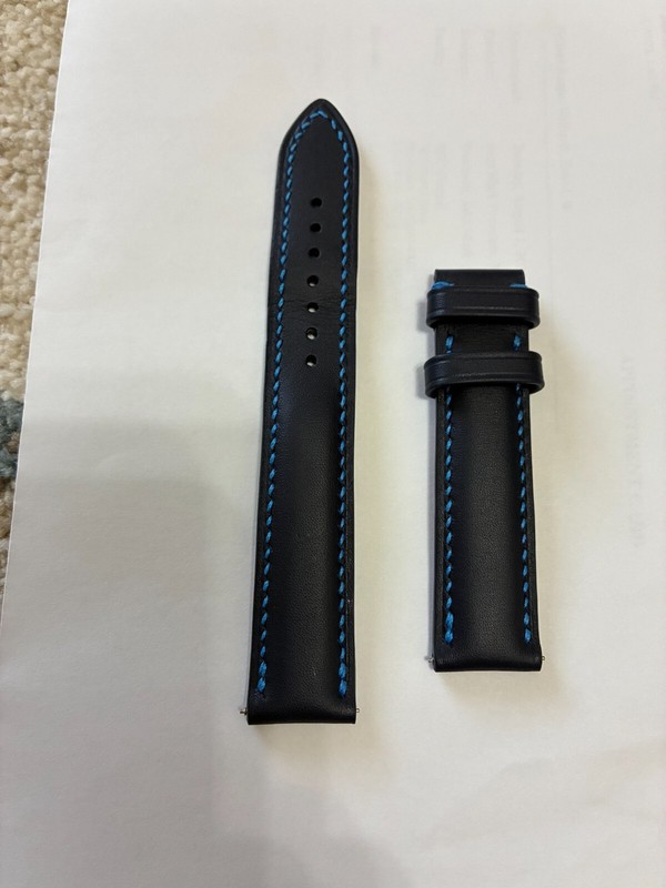 Dark Blue with Light Blue Stitch Watch Strap; For Deployant Clasp Not Included