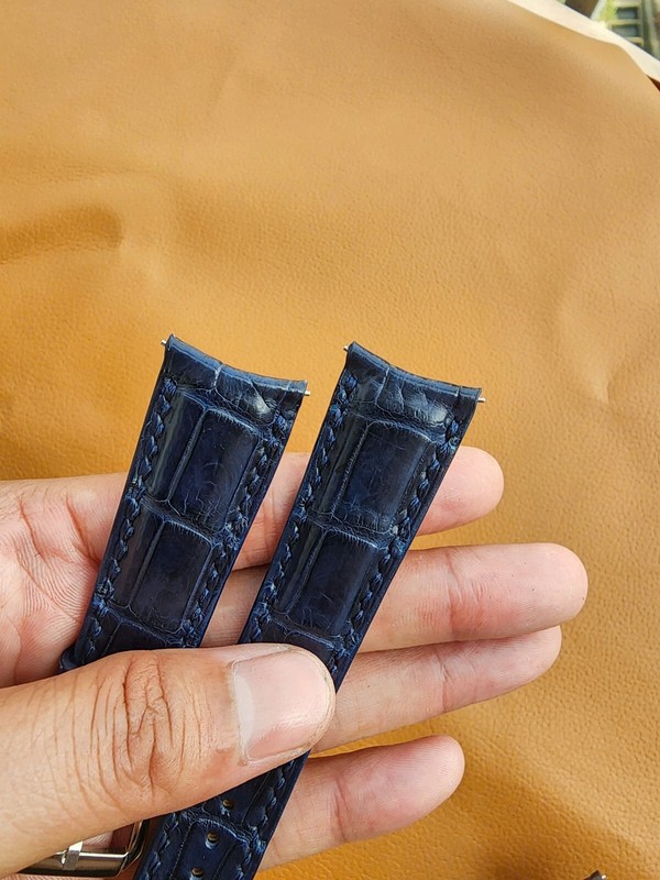 22/18 MM Dark Blue Genuine Real Leather Skin Watch Strap Band CURVED END gallery