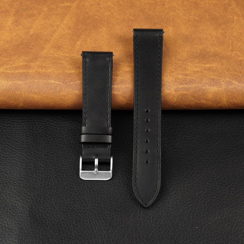 21mm Black Flat Leather Watch Band Men Quick Release Real Watch Strap Classic