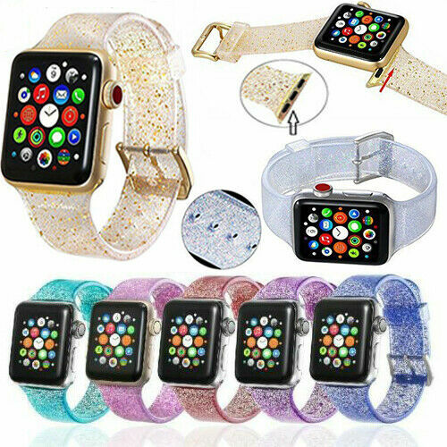 Shiny Glitter Silicone Strap Band For Apple Watch Series 8 7 6 SE 5 4 3 2 1