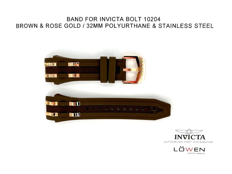 Authentic Invicta Bolt 10204 Brown & Rose Gold Polyurethane 32mm Watch Band