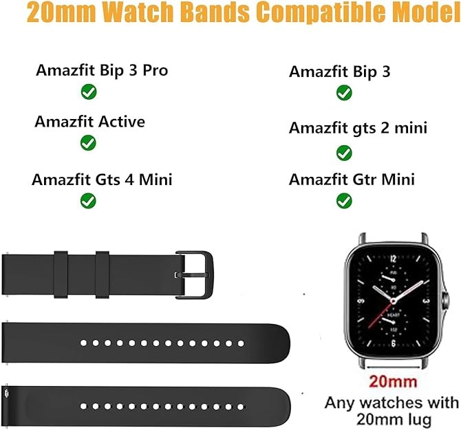 2 Pack Waterproof Bands Compatible with Amazfit Bip 3 Pro Watch Band, Soft Silic gallery