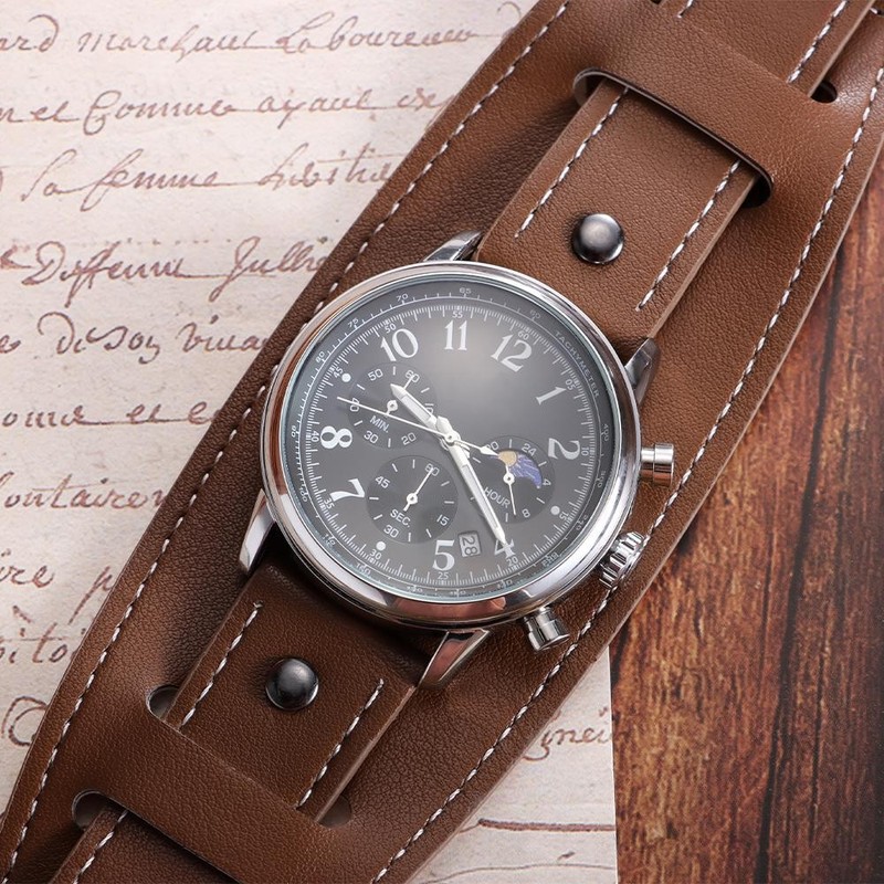 20 22 24mm Bund Strap Men's Watch Band Vintage Cowhide Cuff Watchband gallery