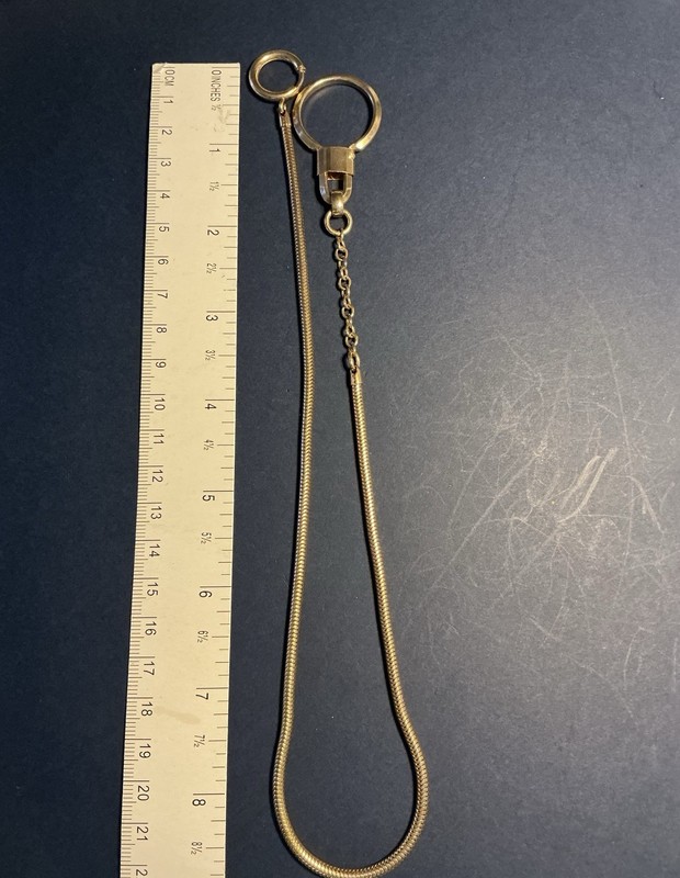 Rose Gold Tone Snake Snap Lock Ring Pocket Watch Chain 19” A1452
