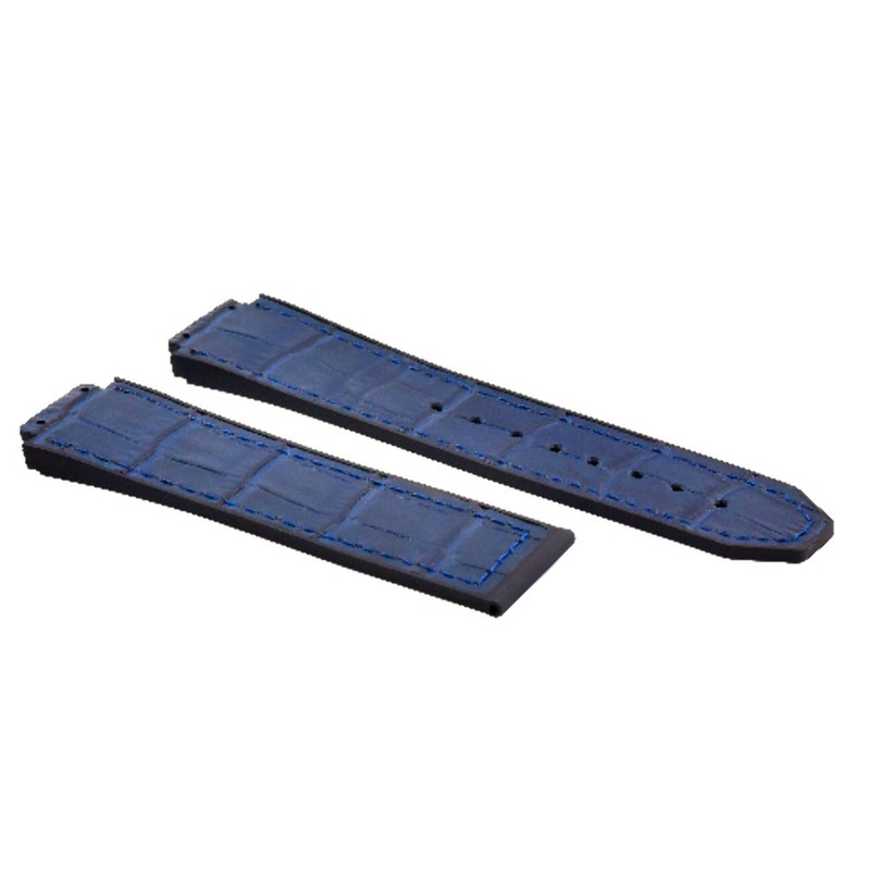 28MM ALLIGATOR LEATHER RUBBER BAND STRAP FOR 48MM HUBLOT CERAMIC KING POWER BLUE gallery