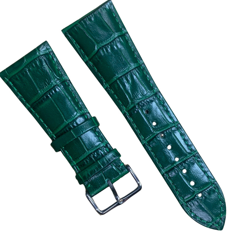 Genuine Leather Watch Band Green |Alligator Grain with Steel Buckle - 28mm width gallery