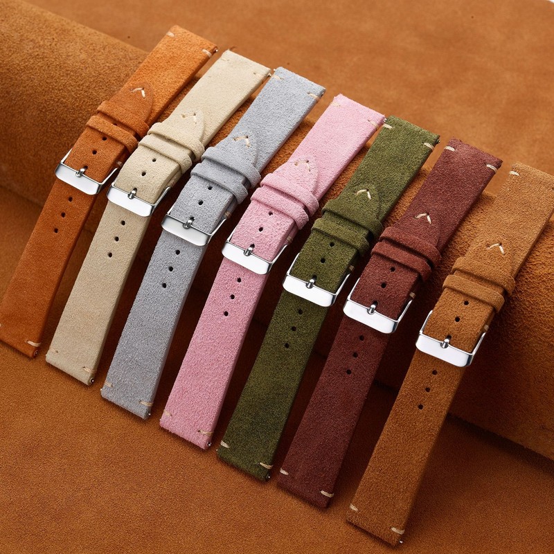 Nubuck Soft Tumbled Leather Watch Band Hand-stitched Strap 14/16/18/20/22mm