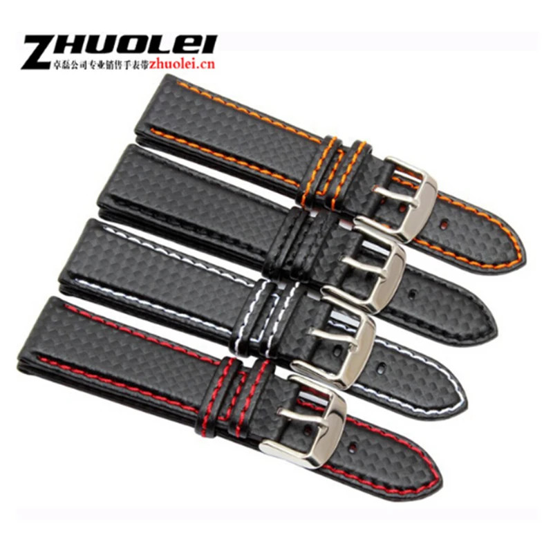 18 20 21 22 23mm Carbon Fiber & Leather Watchband Strap with Clasp + Tools gallery