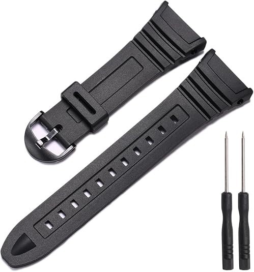 Resin Replacement Watch Band Compatible with Casio W-96H Mens Black Resin Strap