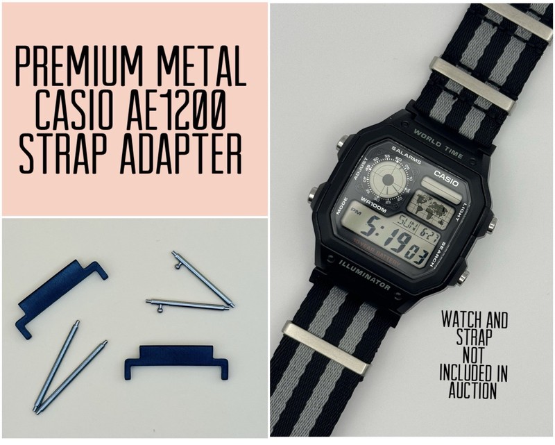 20mm Watch strap adapter For Casio Royale AE1200 Mod black steel
