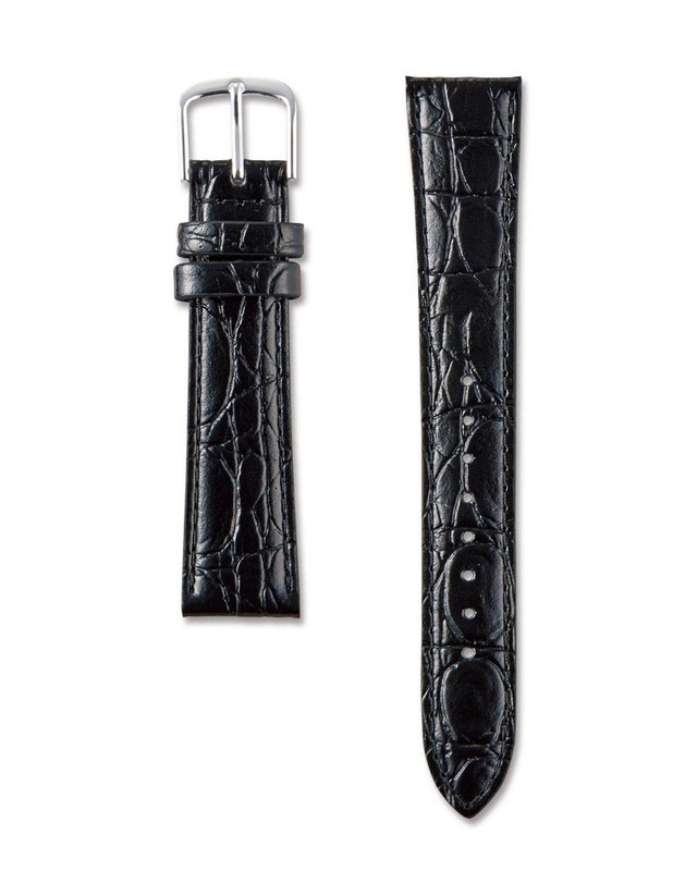SEIKO Genuine Black Watch strap Leather Band 17mm DX42A Flat Type