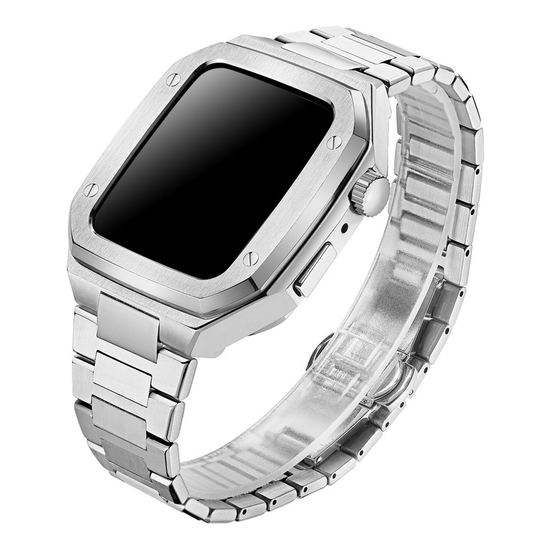 For Apple Watch 44mm 45mm Mod Kit Stainless Steel Band Strap & Metal Case