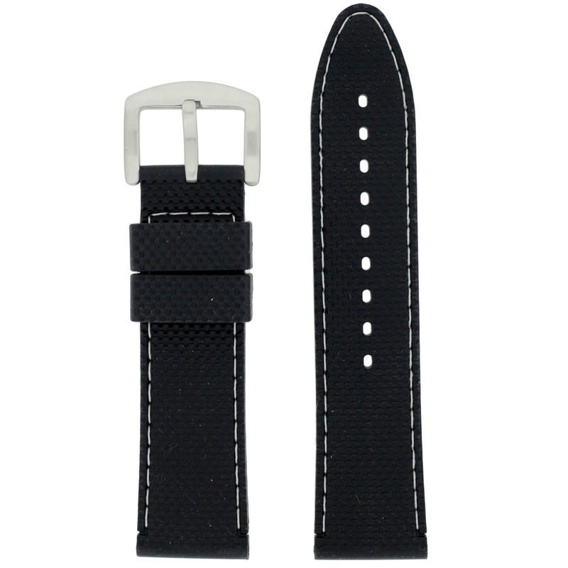 Watch Band Silicone Rubber Heavy Black White Stitching Strap 22mm 24mm