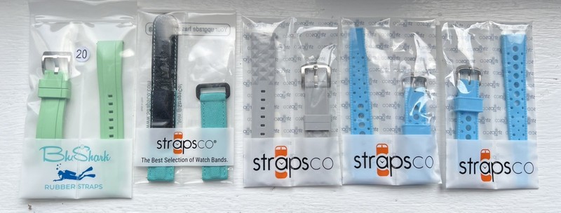 Lot of 5 Watch Straps: FKM Rubber, Silicone & Nylon (20mm)