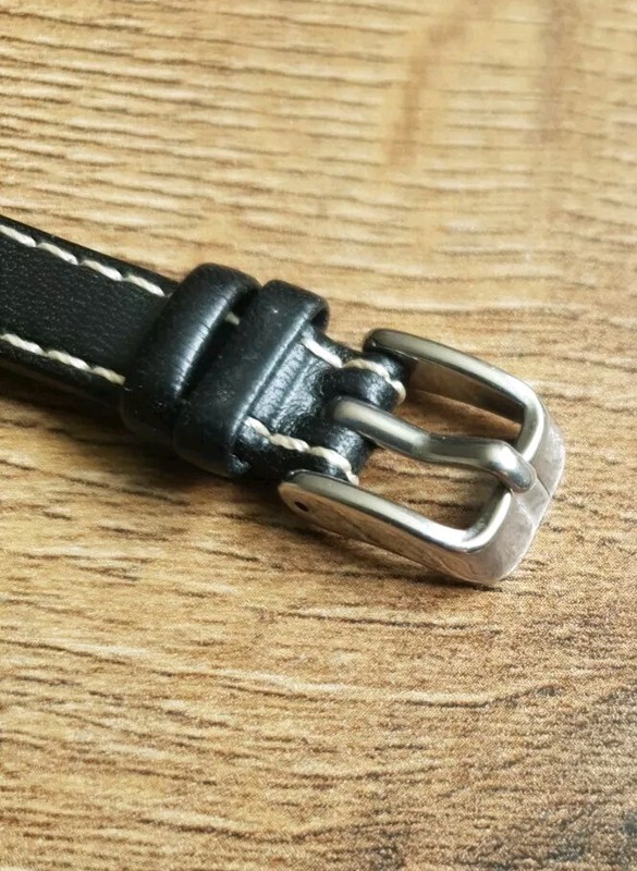 12mm VINTAGE SADDLE LEATHER BLACK APOLLO WATCH STRAP, SILVER BUCKLE. gallery