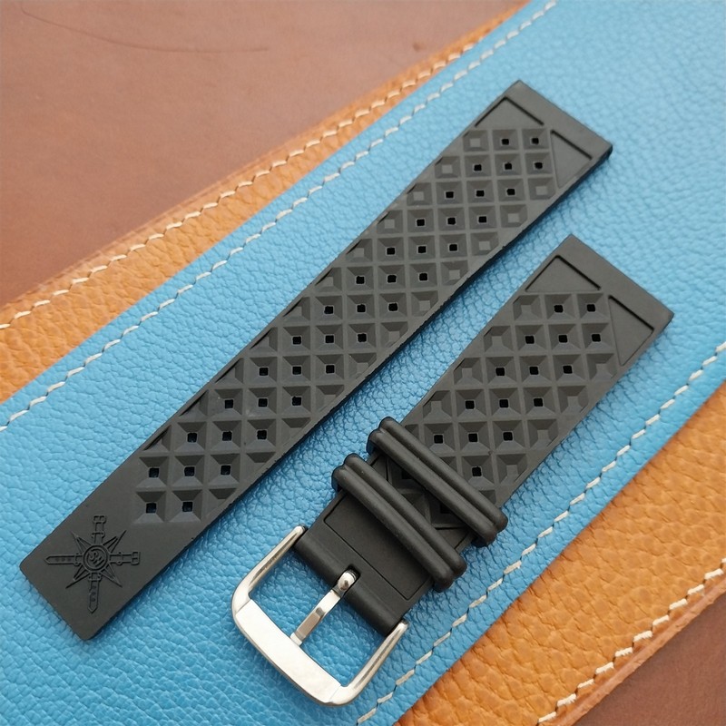 22mm FKM Rubber Black Tropical Vintage Style Diver Watch Strap gallery