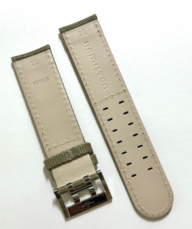 Original Hamilton Khaki 22mm GREEN / BEIGE Leather Canvas Watch Band Strap gallery