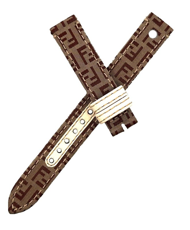 FENDI 14mm x 14mm Brown Fabric Canvas Women’s Watch Band Strap