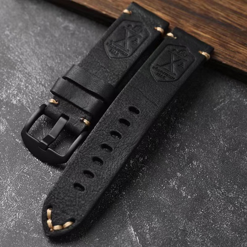 Handmade Thick Leather Antique Horween Vintage Watch Band Strap 20-26mm gallery
