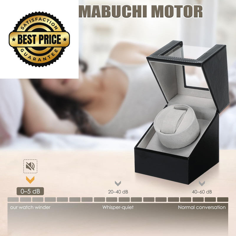 MAOPINER Single Automatic Watch Winder Box, Black 4.7x5.1x6.3inch, gallery