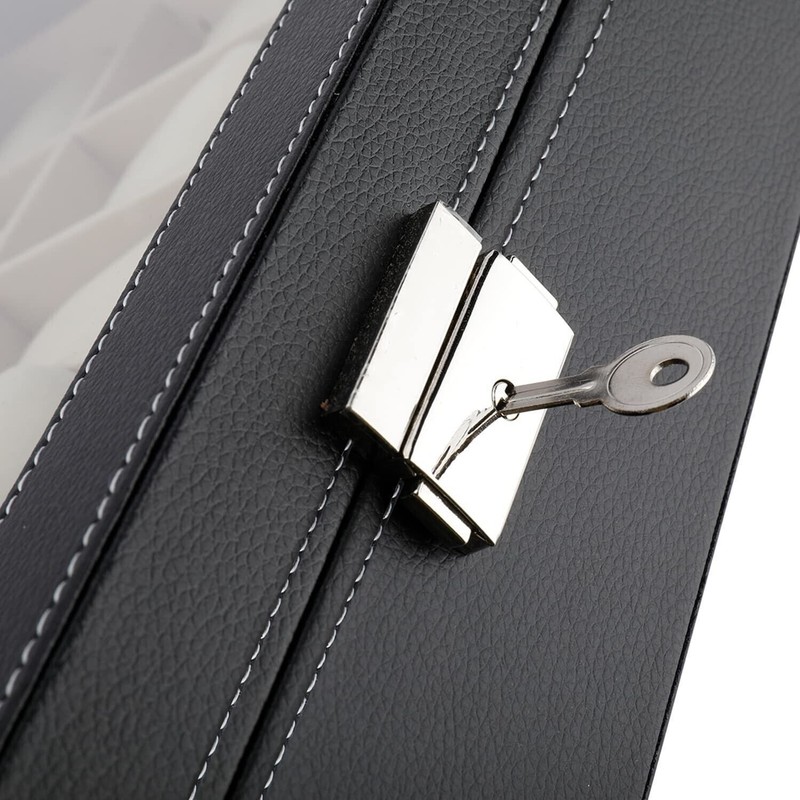 24 Slots Watch Box PU Leather Watch Case Organizer Watch Display Case Lockable ✅ gallery