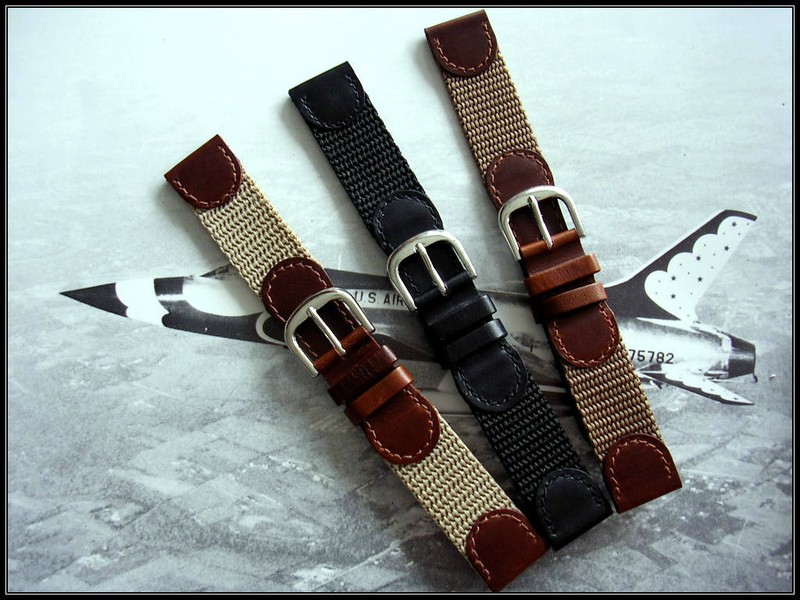 18mm Brown Ballistic Nylon Leather army Military watchband strap IW SUISSE 19-20