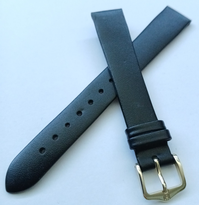 Hirsch Diamond Calf Black Scratch Resistant Leather 16mm watch Strap Gold Buckle