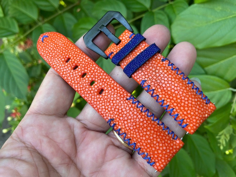 Orange Stingray Leather Watch Strap Band, Size 16mm 18mm 20mm 22mm 24mm 26mm