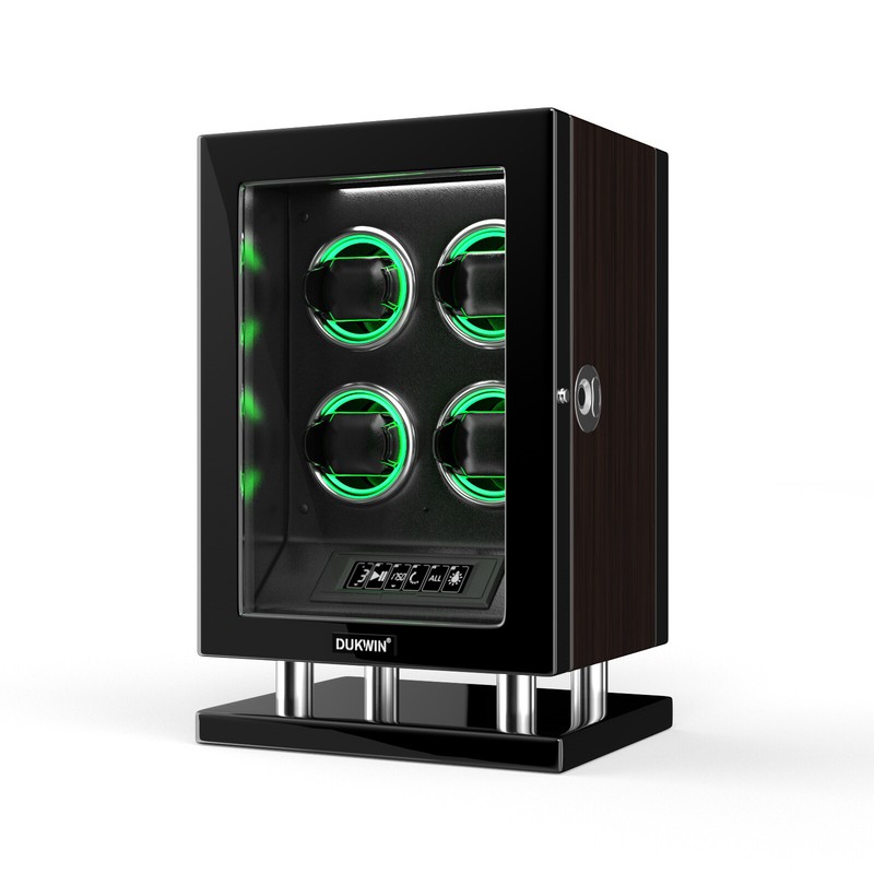 Automatic 4-12 Watch Winder Display Fingerprint Unlock LED RGB Light LCD Display