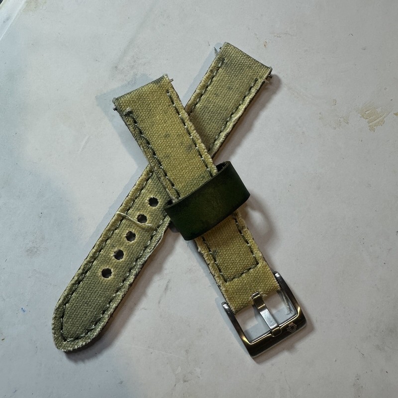 19mm Yellowish Canvas/Leather watch band Strap Green DISTRESSED STRAP READ gallery