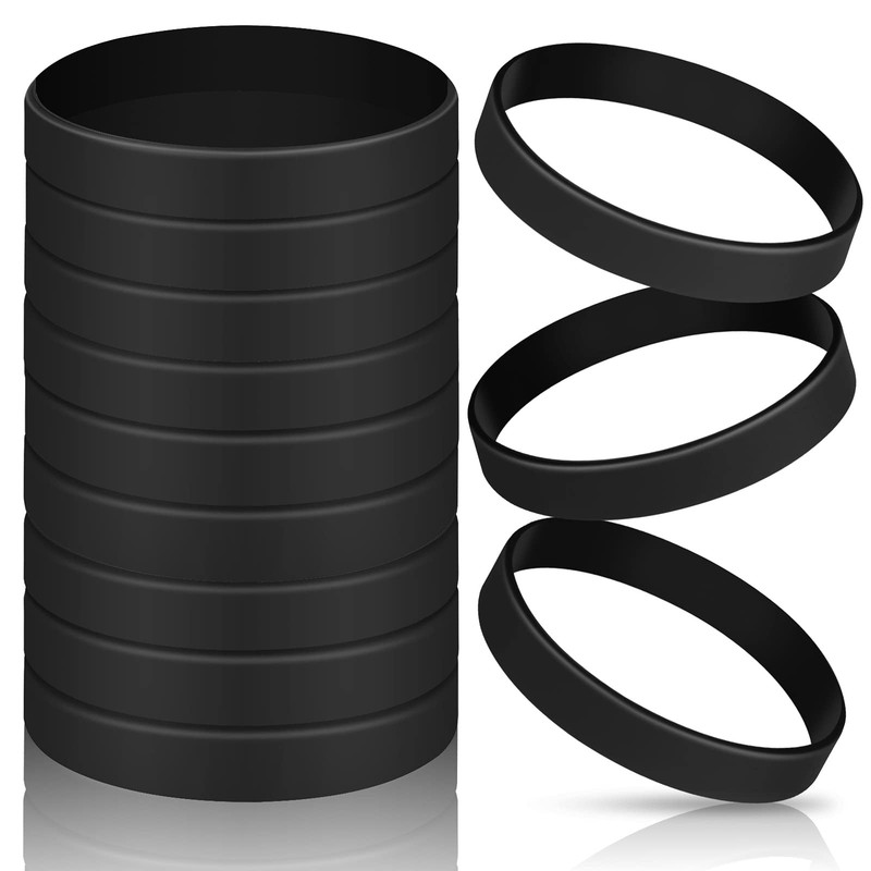 12 Pieces Rubber Bracelets, Solid Color Silicone Wristbands, One Size, Black