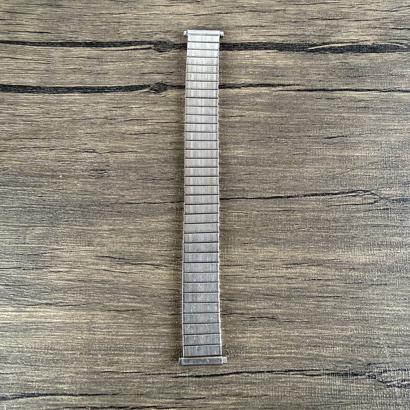 Vintage Watch Band Mens Metal Stretch Silver Tone, Unknown MM, Made In USA
