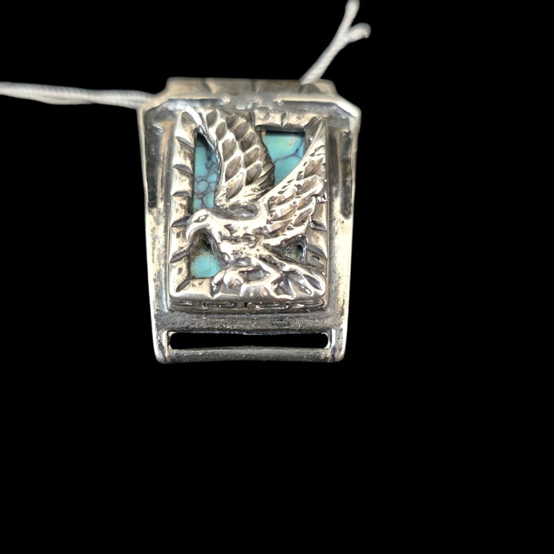Vintage Signed Sterling Silver Watch Band Ends Turquoise gallery