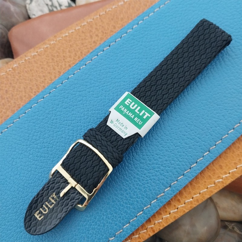 Vintage 18mm Black Perlon Eulit Panama Neu Unused Single Pass 1960s Watch Band