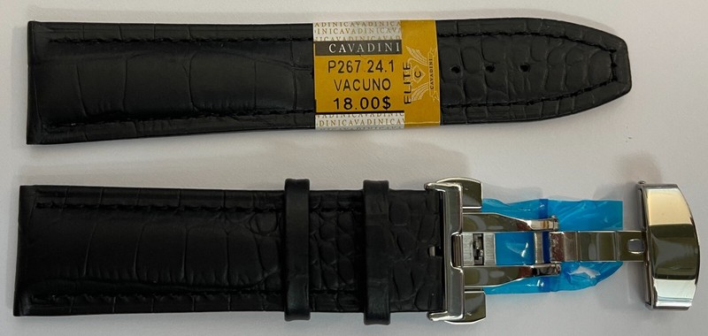24mm Cavadini Quality Leather Watches Bracelet Folding Clasp Croco-Print Black