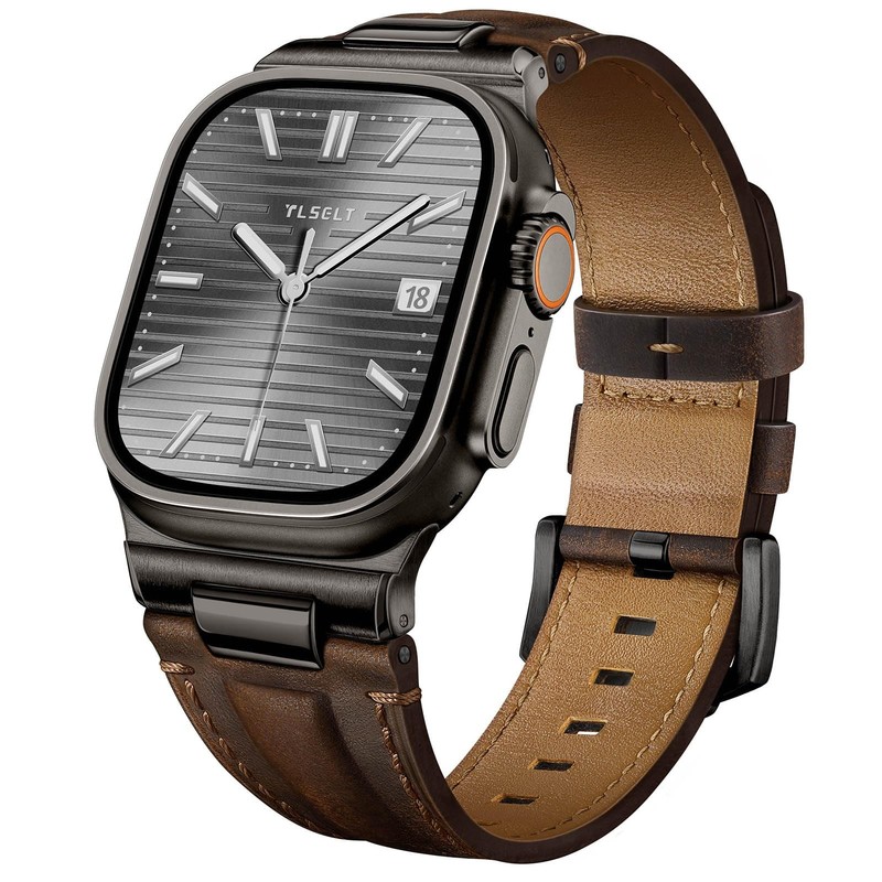 Leather Band for Apple Watch Ultra 3/Ultra 2 Bands 49mm 46mm 45mm 44mm, Top G…