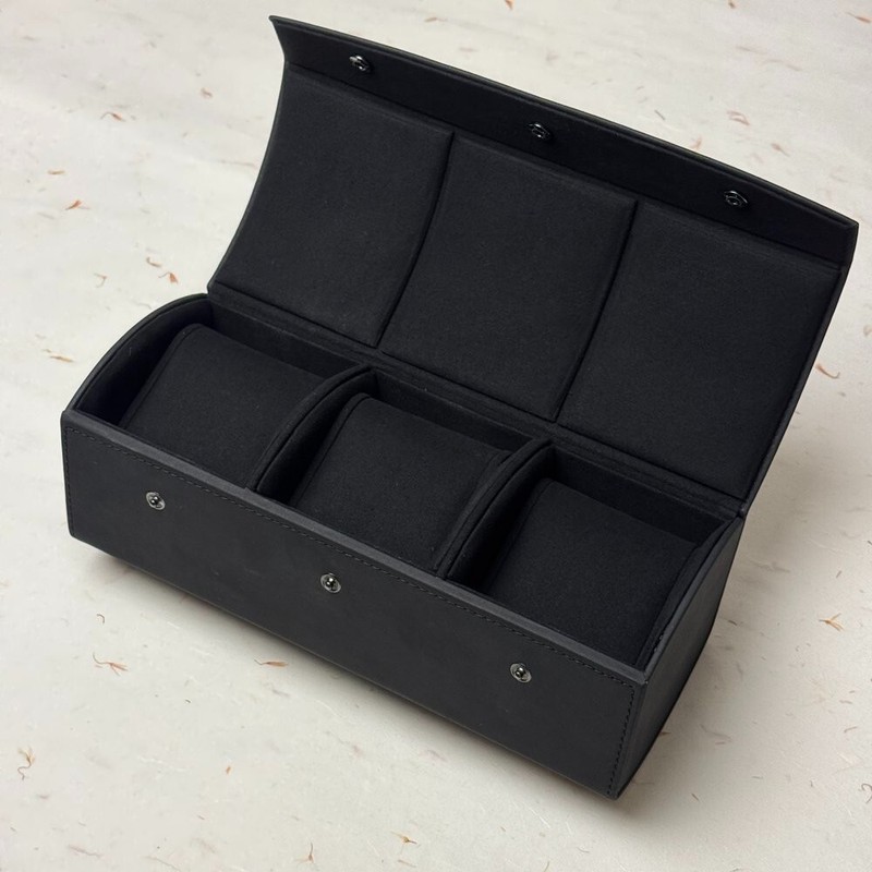 RICHARD MILLE Obsidian Leather Three Watch Roll Travel Case