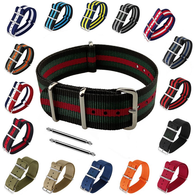 Men’s Wrap-Around Nylon Watch Strap Band Polished Pin Buckle 18mm 20mm 22mm 24mm