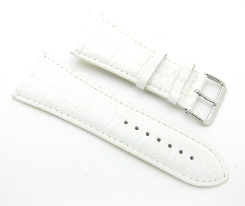 32mm Alligator Grain Leather Padded White Watch Band – Size Regular