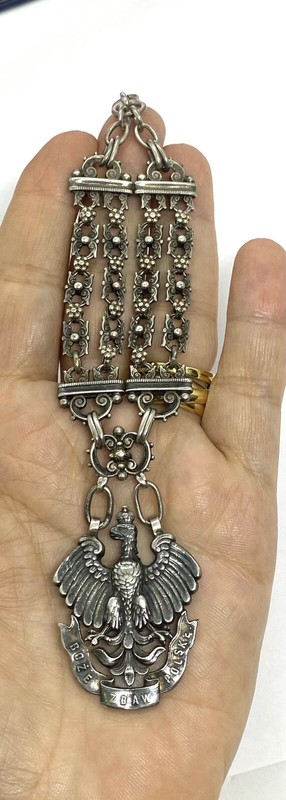 Antique Poland Sterling Silver Watch Fob 38.55g 7 x 0.3/8”